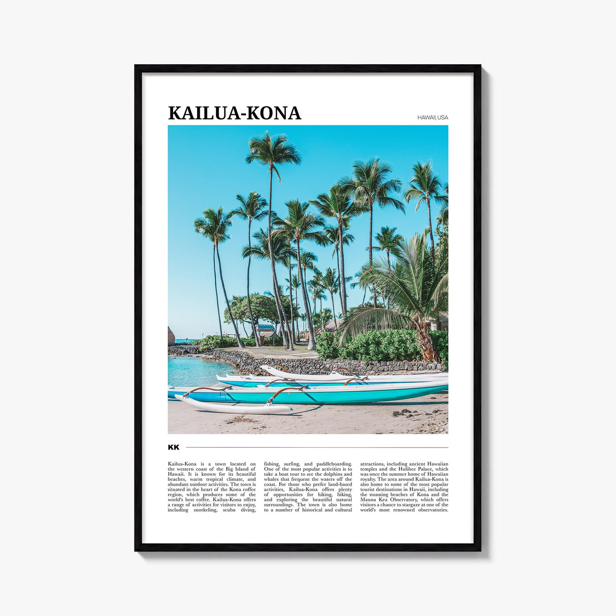 Kailua-Kona no. 2 colorful travel poster of Hawaii, USA – vertical wall art, unframed print shown in interior mockup