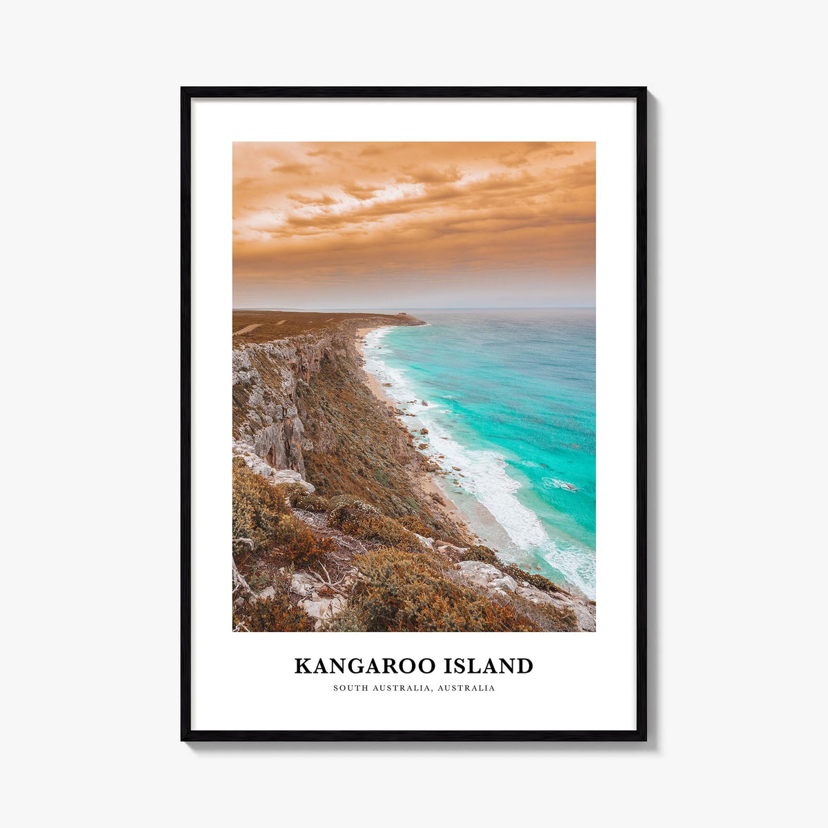 Kangaroo Island colorful classic poster of Australia – vertical wall art, unframed print shown in interior mockup