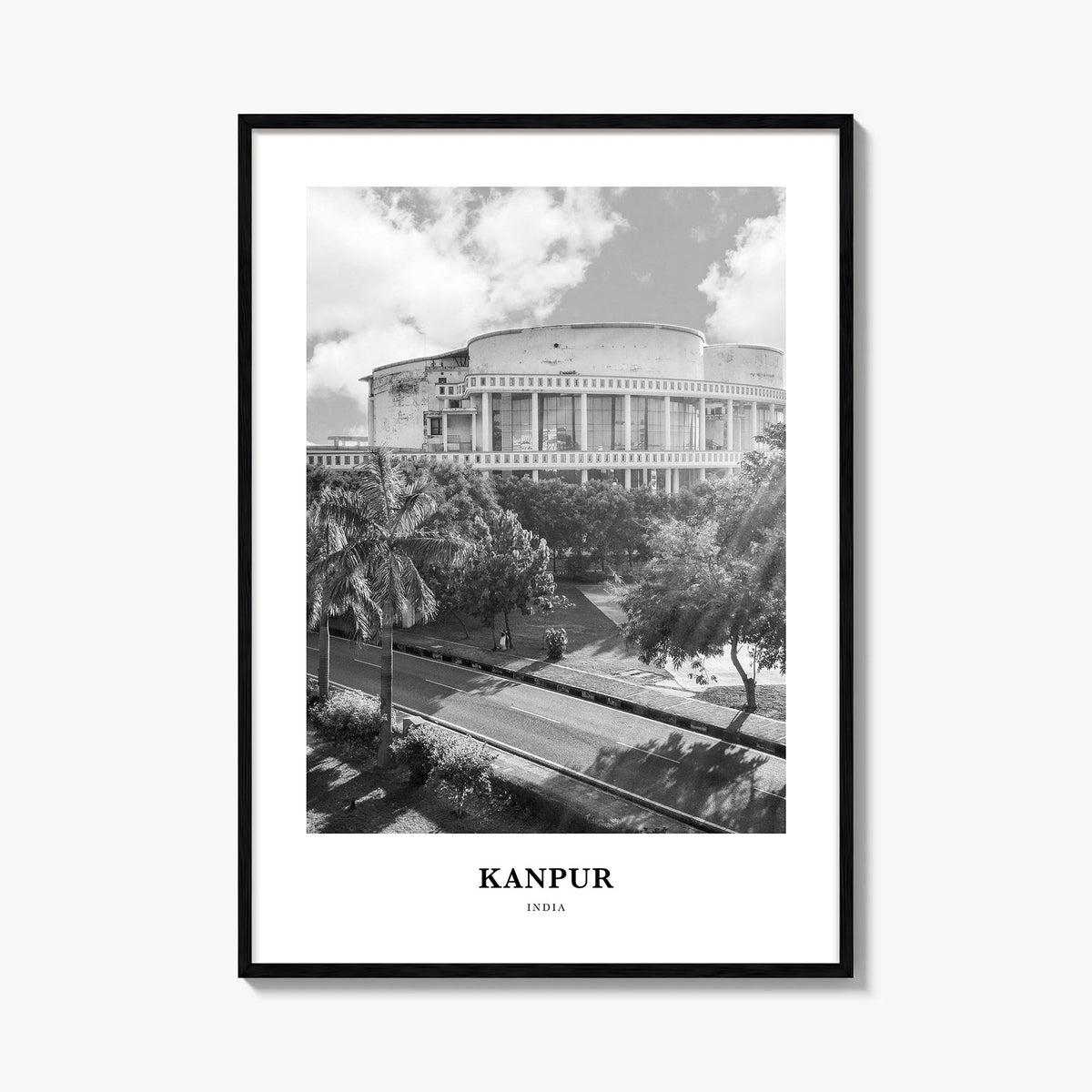 Kanpur black & white classic poster of India – vertical wall art, unframed print shown in interior mockup