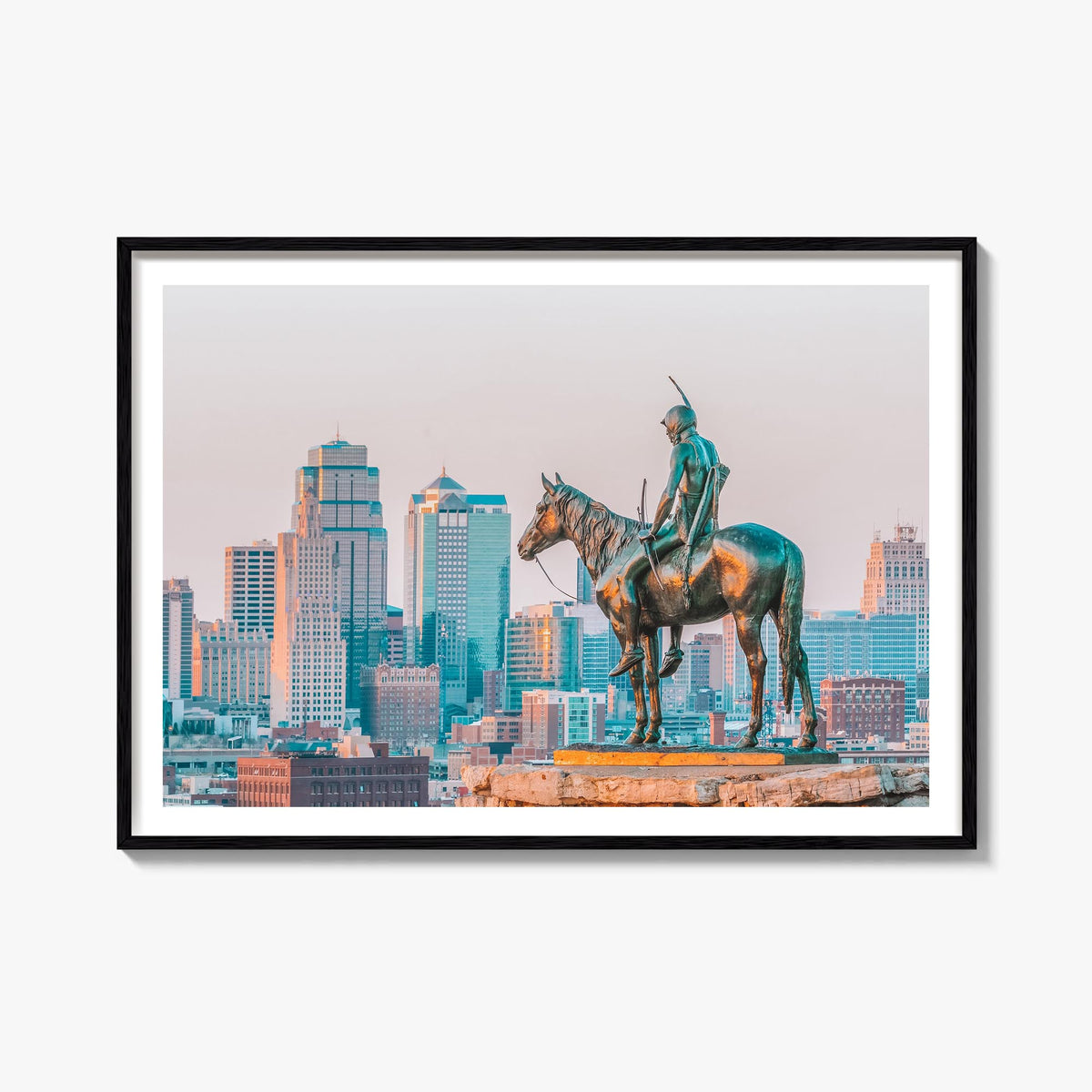 Kansas City colorful photo poster of Missouri, USA – horizontal wall art, unframed print shown in interior mockup
