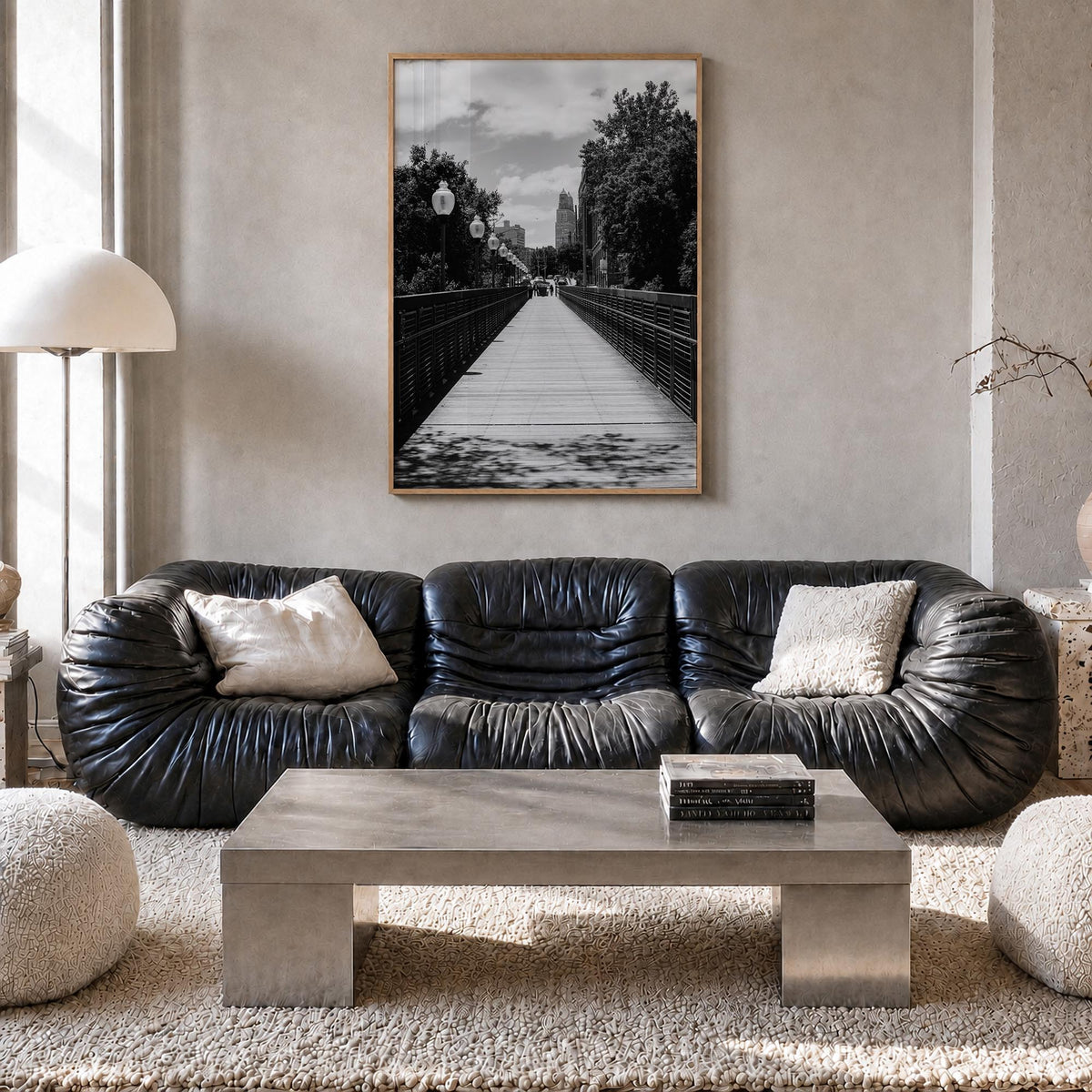 Kansas City no. 3 black & white photo poster of Missouri, USA – vertical wall art in natural wood frame, hanging on wall