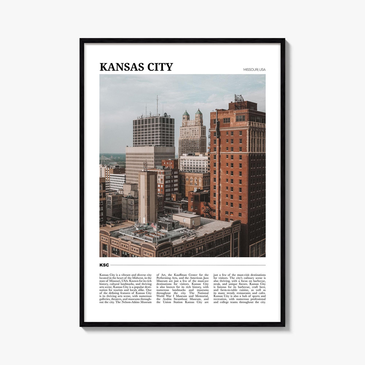 Kansas City no. 3 colorful travel poster of Missouri, USA – vertical wall art, unframed print shown in interior mockup