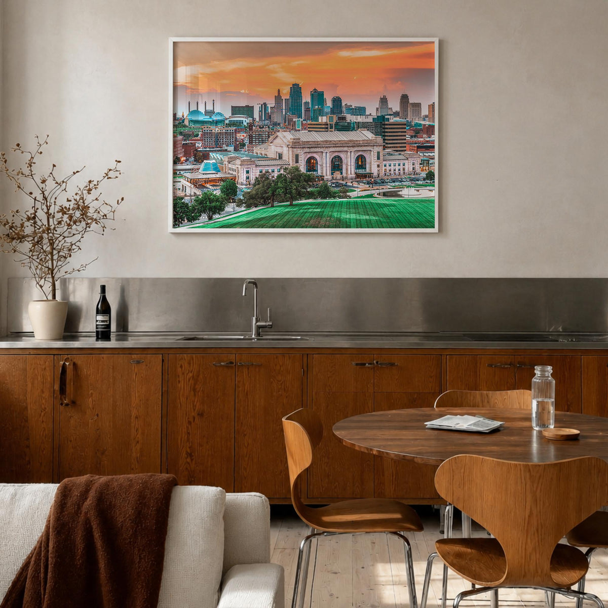 Kansas colorful photo poster of United States – horizontal wall art in white wood frame, hanging on wall