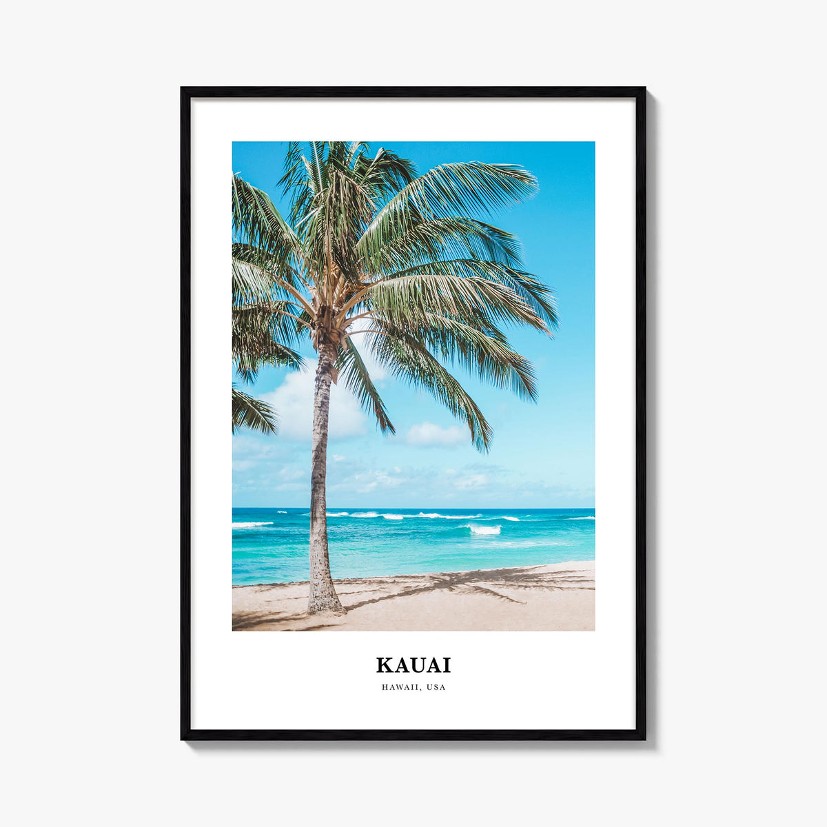 Kauai colorful classic poster of Hawaii, USA – vertical wall art, unframed print shown in interior mockup