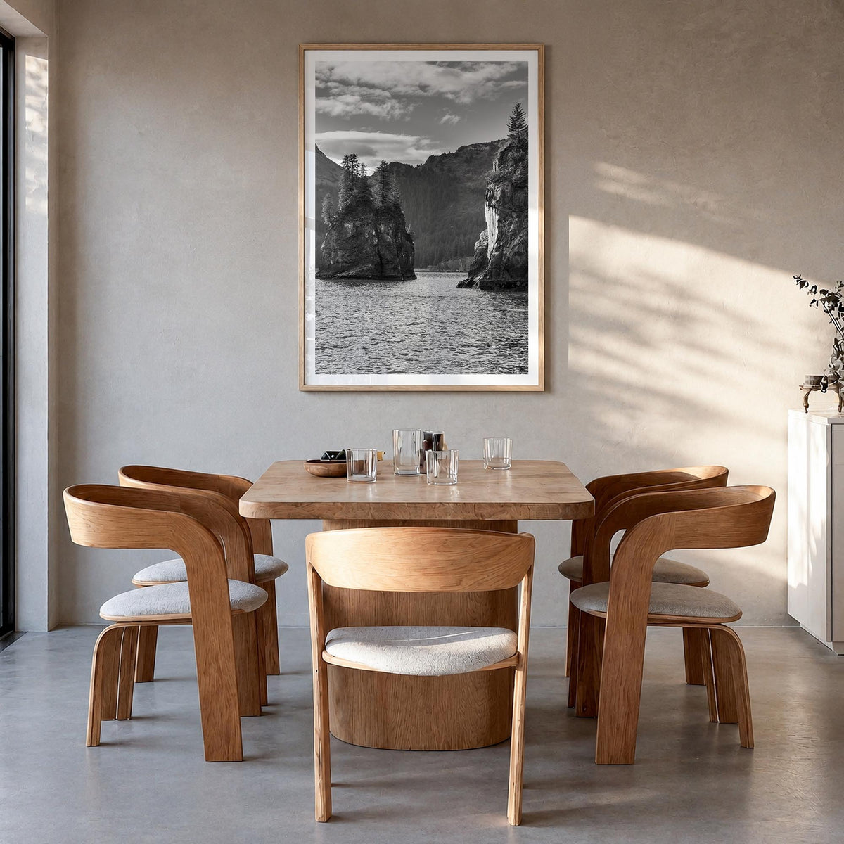 Kenai Fjords National Park black & white photo poster of Alaska, USA – vertical wall art in natural wood frame with white bor