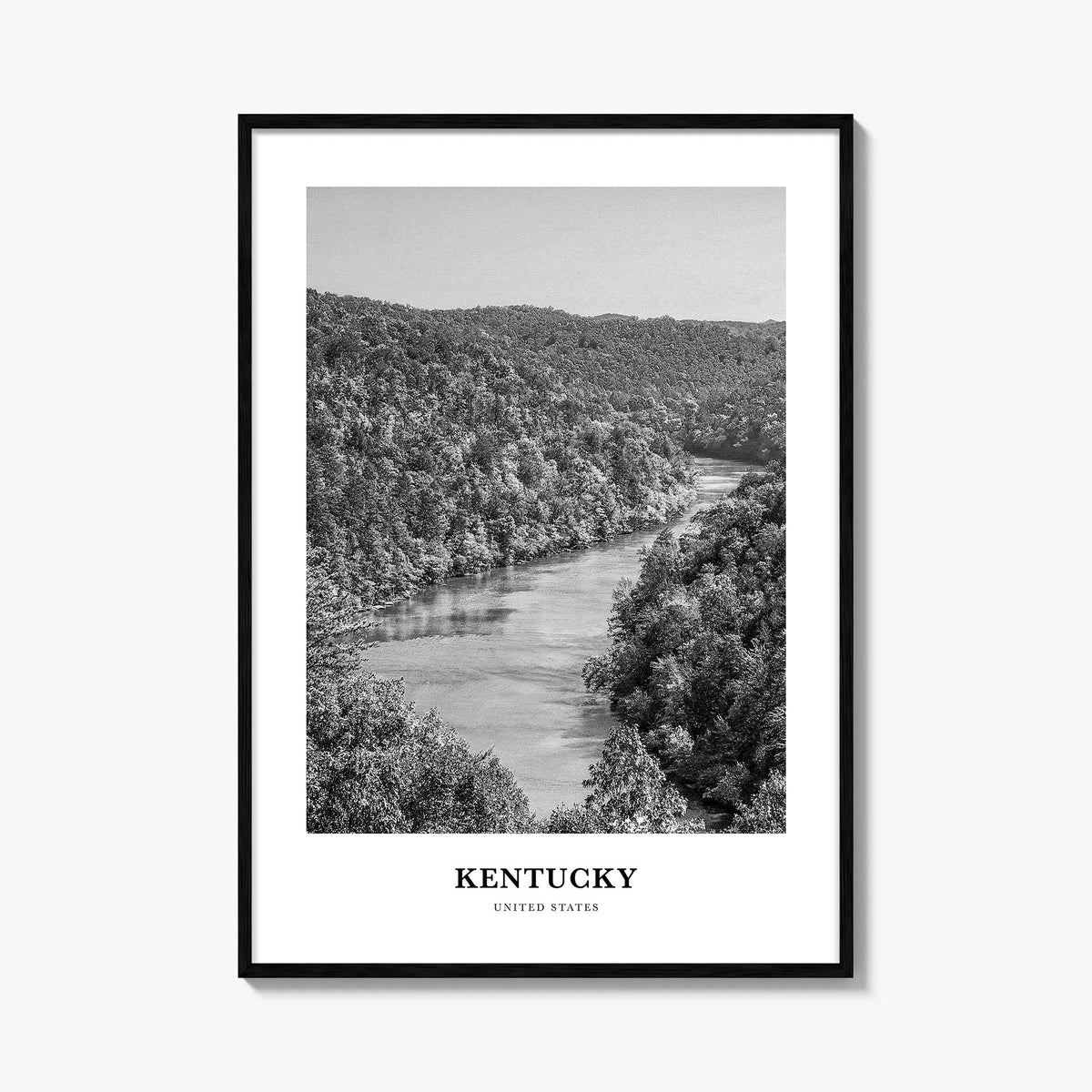 Kentucky black & white classic poster of United States – vertical wall art, unframed print shown in interior mockup