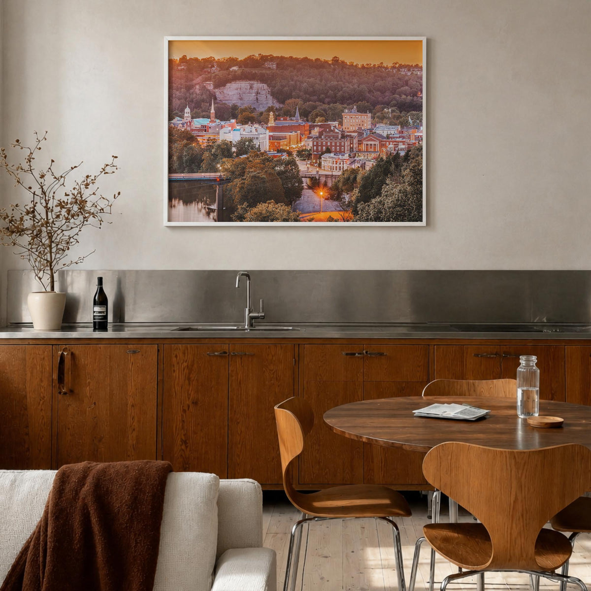 Kentucky colorful photo poster of United States – horizontal wall art in white wood frame, hanging on wall