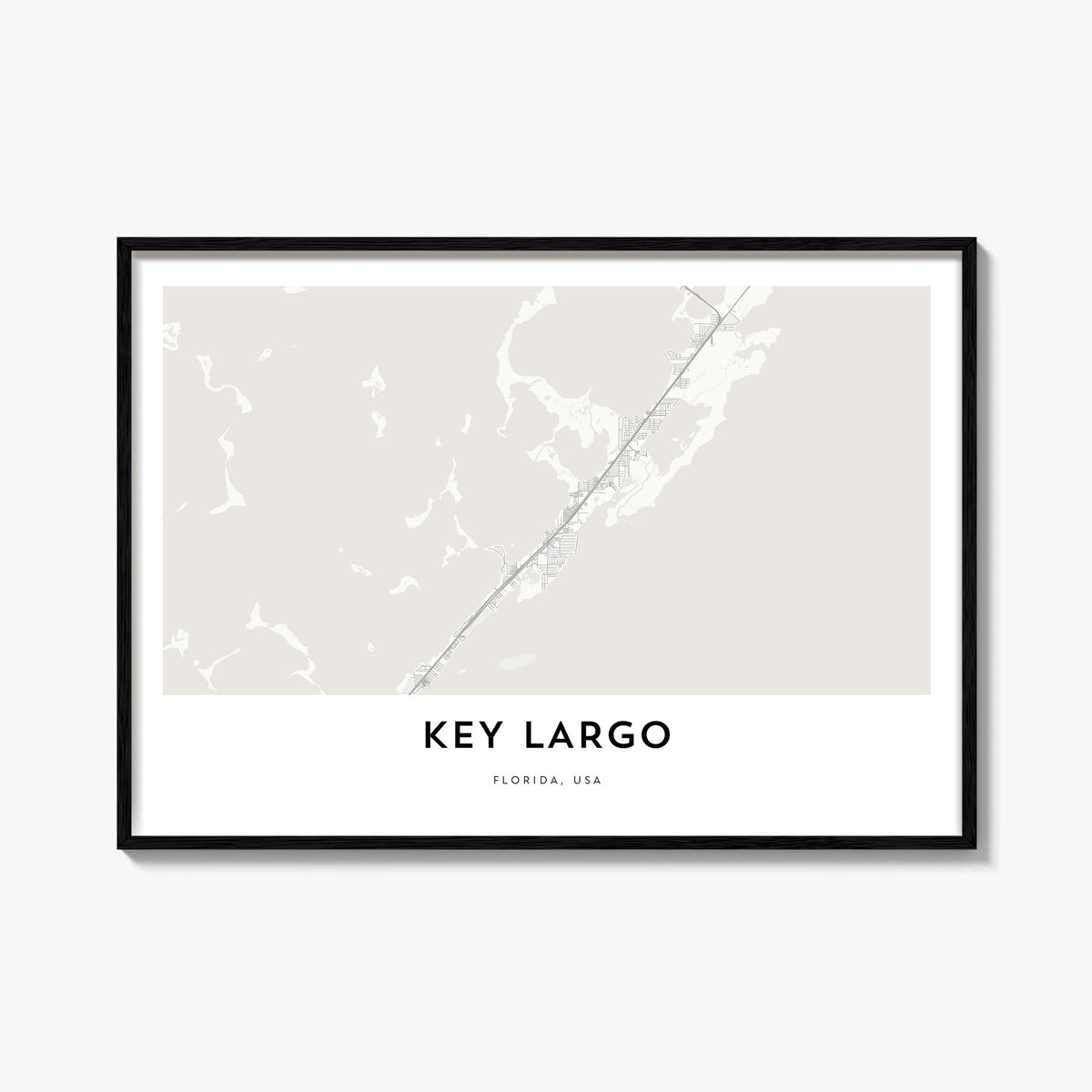 Key Largo black & white map poster of Florida, USA – horizontal wall art, unframed print shown in interior mockup