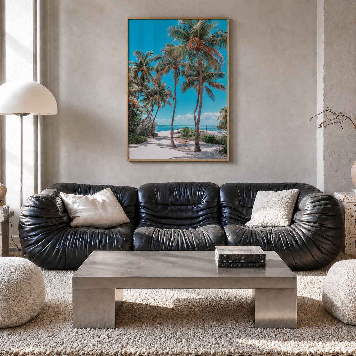 Key Largo colorful photo poster of Florida, USA – vertical wall art in natural wood frame, hanging on wall
