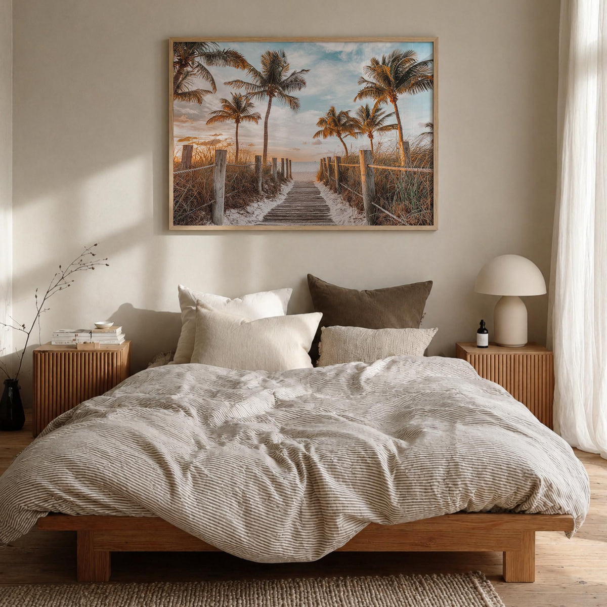 Key West colorful photo poster of Florida, USA – horizontal wall art in natural wood frame, hanging on wall