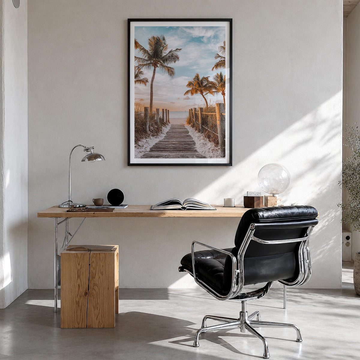 Key West no. 1 colorful photo poster of Florida, USA – vertical wall art in black wood frame with white border, hanging on wa