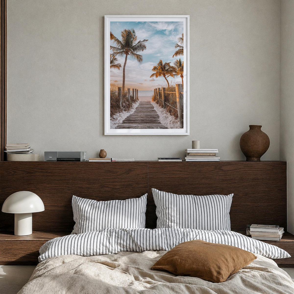 Key West no. 1 colorful photo poster of Florida, USA – vertical wall art in white wood frame with white border, hanging on wa