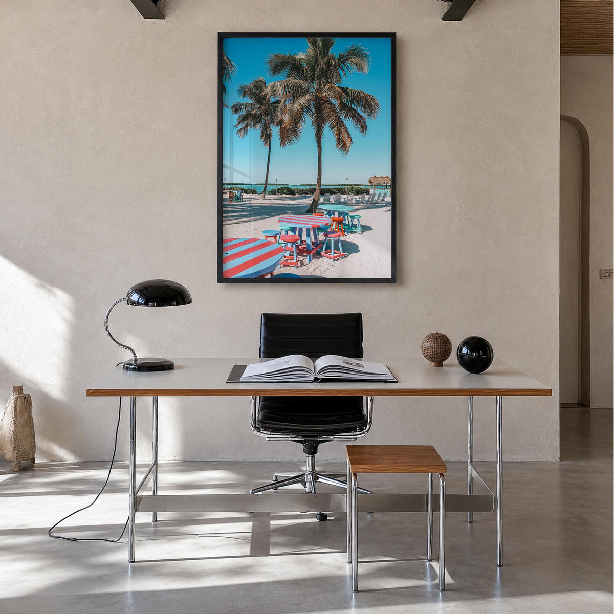Key West no. 2 colorful photo poster of Florida, USA – vertical wall art in black wood frame, hanging on wall