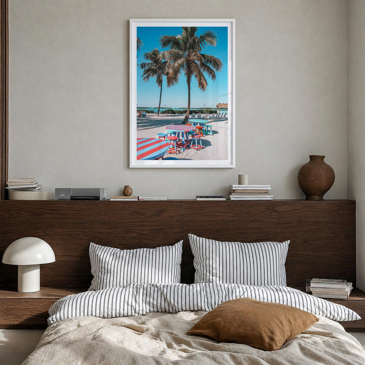 Key West no. 2 colorful photo poster of Florida, USA – vertical wall art in white wood frame with white border, hanging on wa