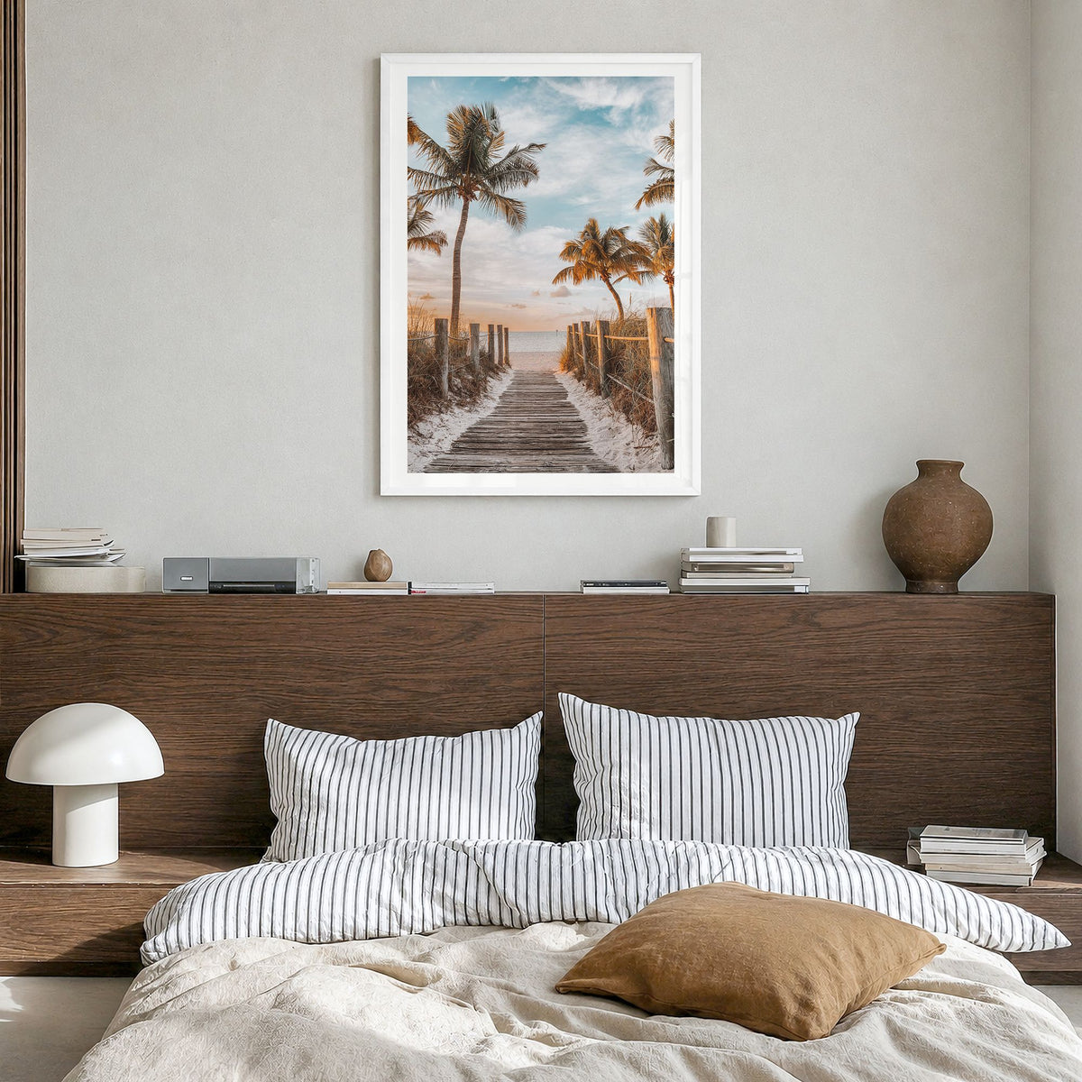 Key West Photo No 1 Poster in a white wood frame, hanging in a bedroom, white border