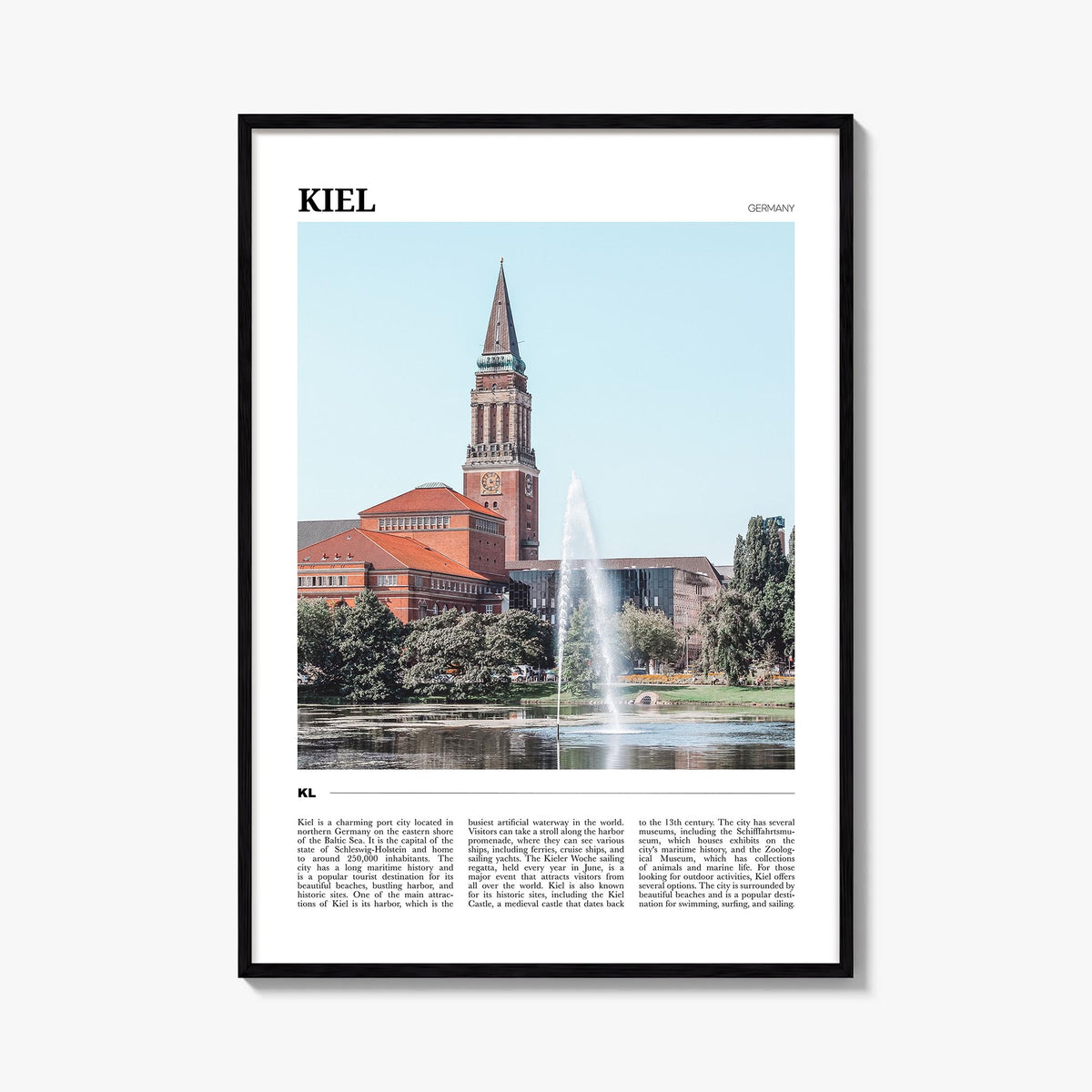 Kiel colorful travel poster of Germany – vertical wall art, unframed print shown in interior mockup