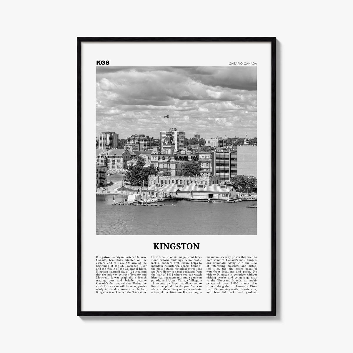 Kingston, Canada black & white newspaper poster of Canada – vertical wall art, unframed print shown in interior mockup