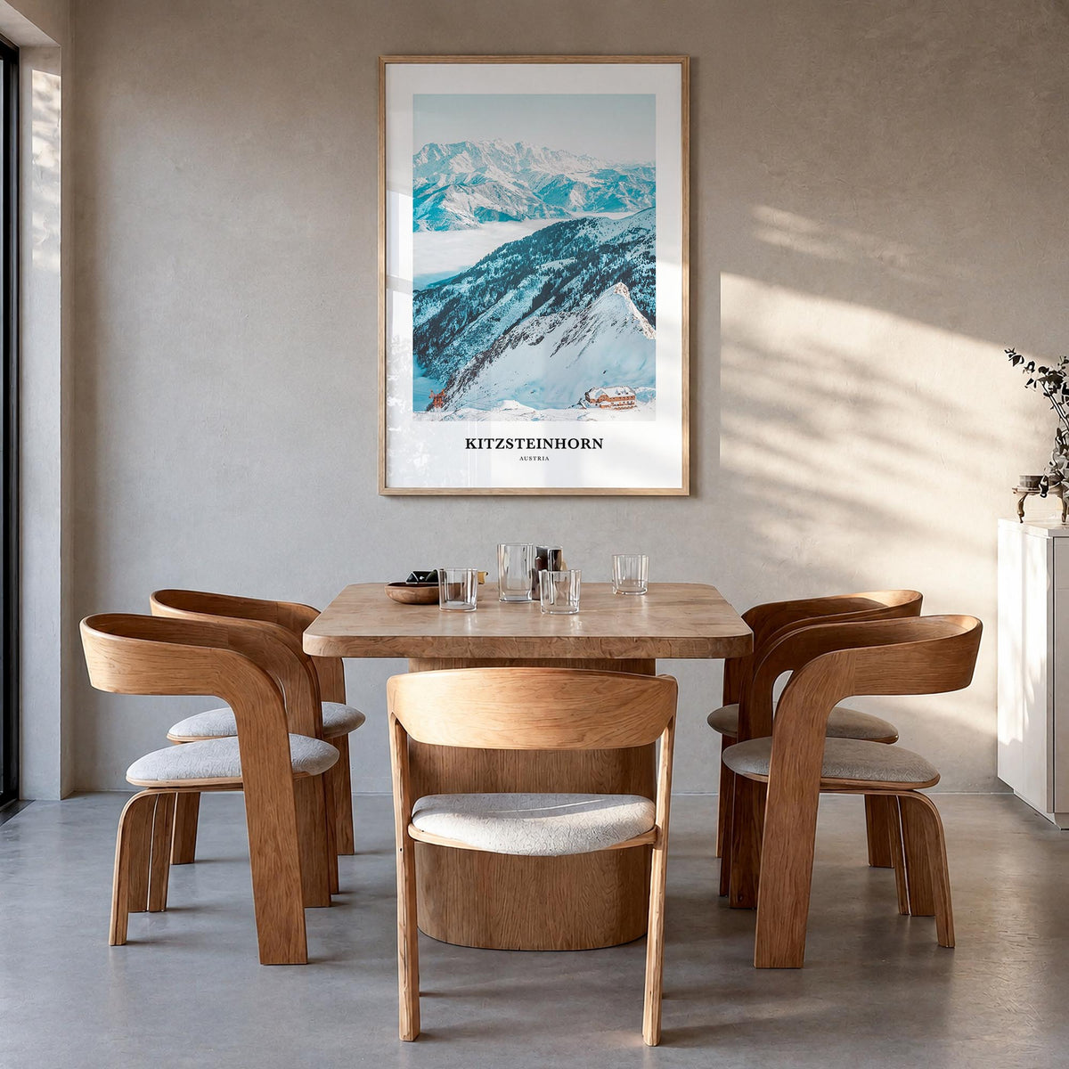 Kitzsteinhorn colorful classic poster of Austria – vertical wall art in natural wood frame, hanging on wall
