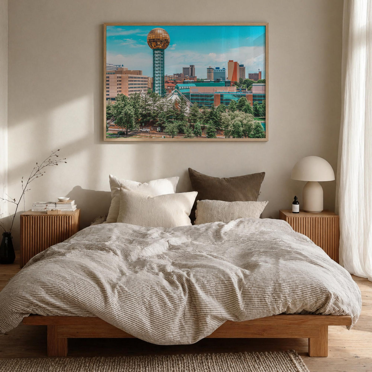 Knoxville colorful photo poster of Tennessee, USA – horizontal wall art in natural wood frame, hanging on wall