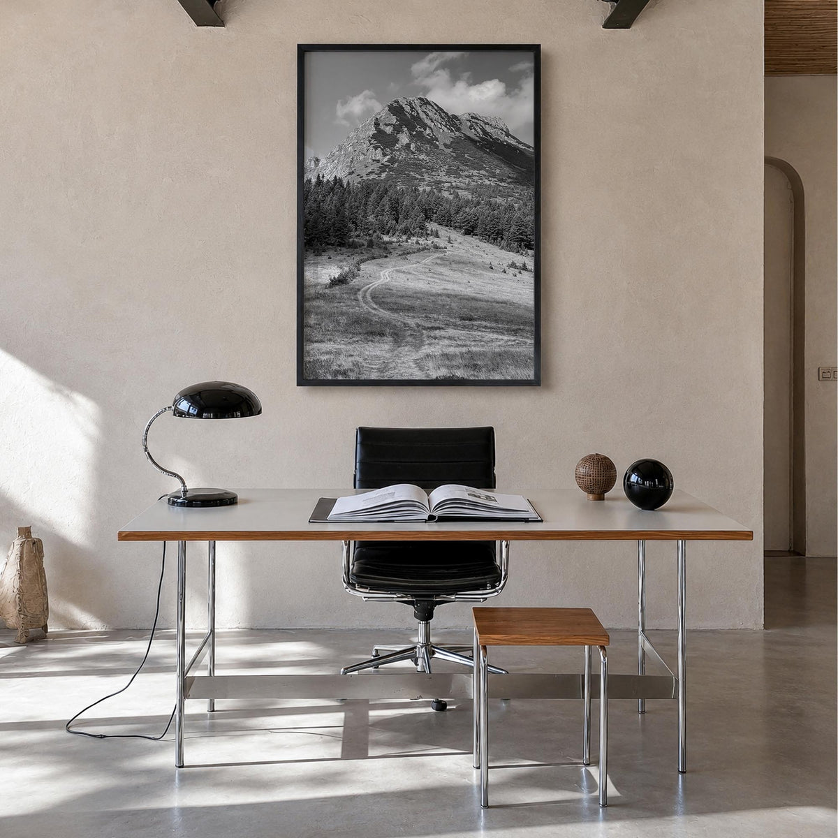 Kosovo black & white photo poster of Europe – vertical wall art in black wood frame, hanging on wall