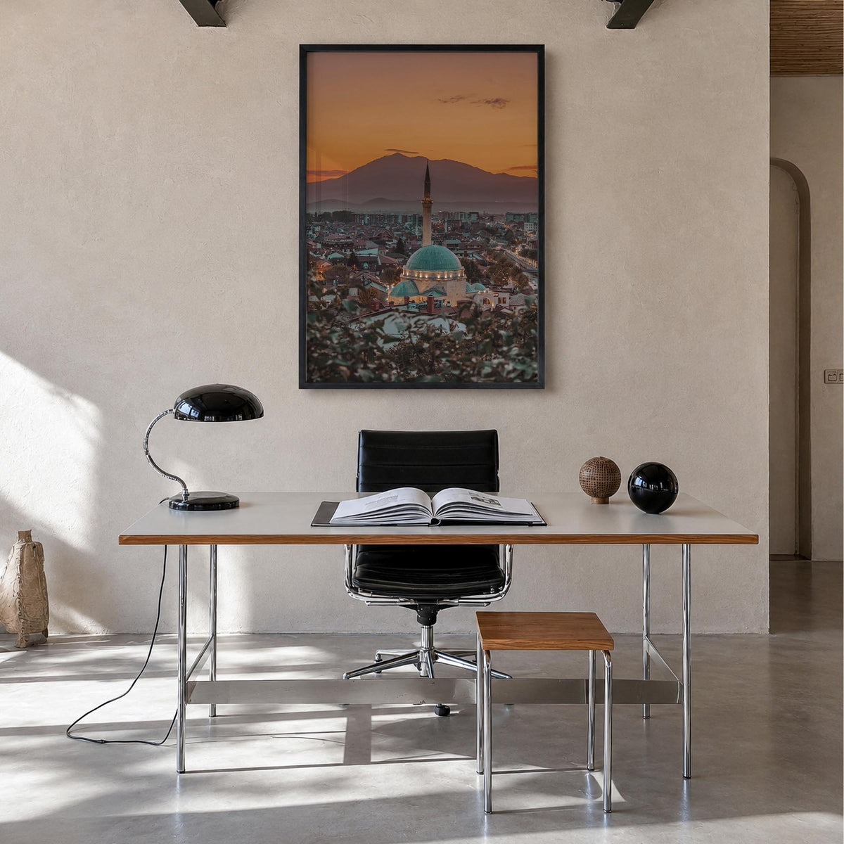 Kosovo colorful photo poster of Europe – vertical wall art in black wood frame, hanging on wall