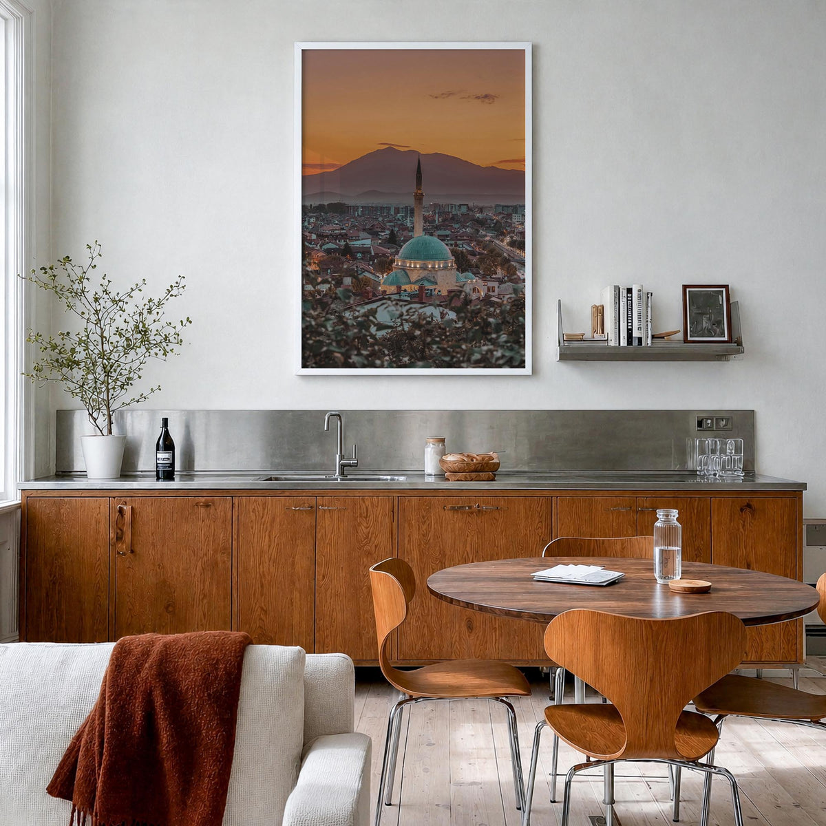 Kosovo colorful photo poster of Europe – vertical wall art in white wood frame, hanging on wall