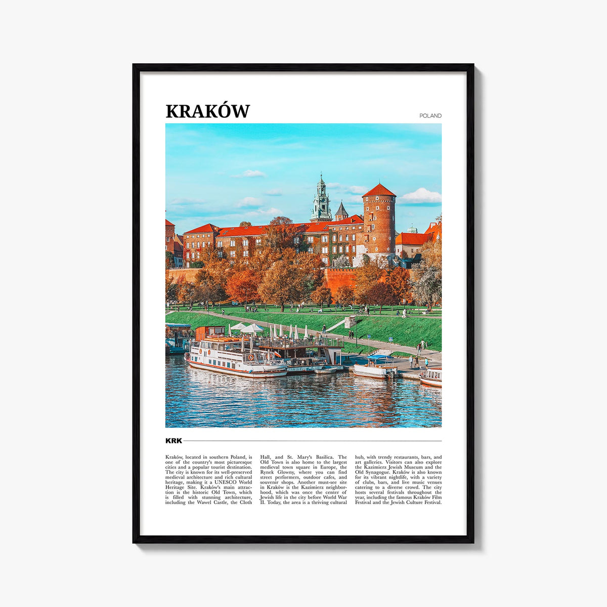 Kraków colorful travel poster of Poland – vertical wall art, unframed print shown in interior mockup