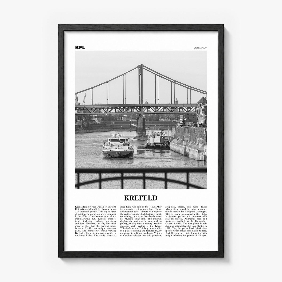 Krefeld Newspaper Poster in a black wood frame