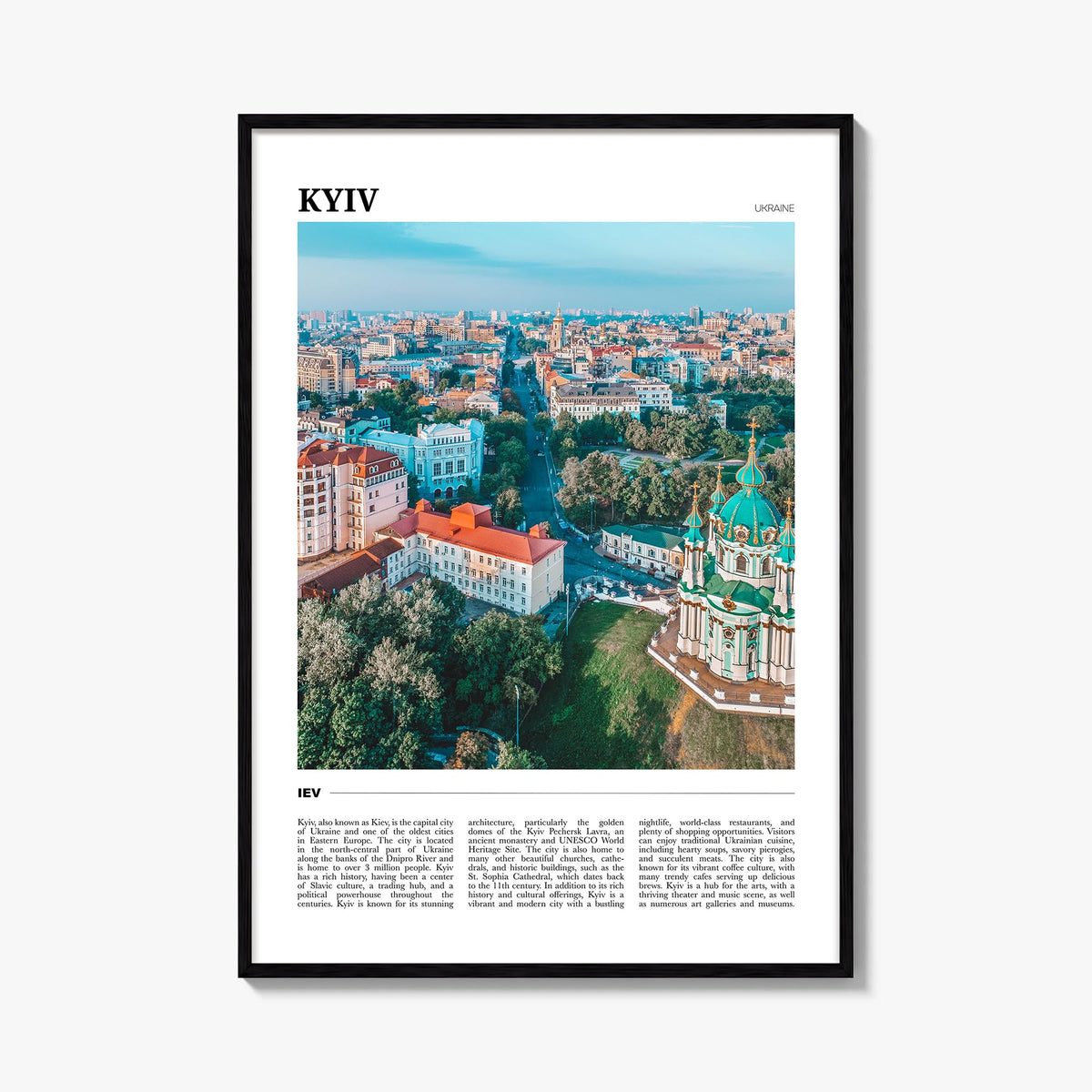 Kyiv colorful travel poster of Ukraine – vertical wall art, unframed print shown in interior mockup