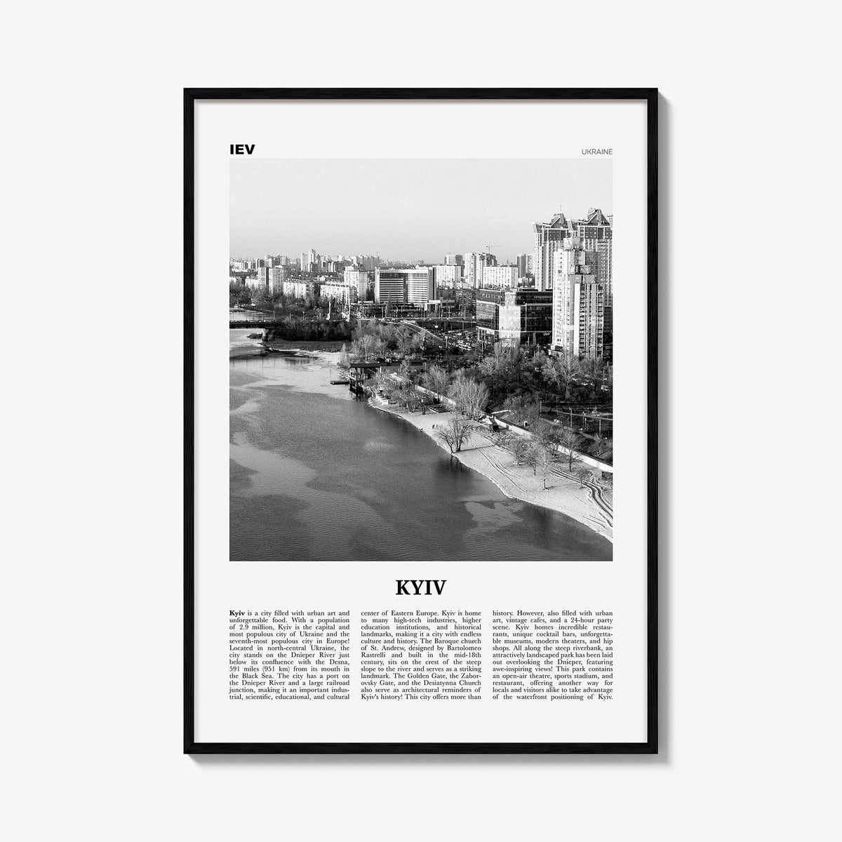 Kyiv no. 4 black & white newspaper poster of Ukraine – vertical wall art, unframed print shown in interior mockup
