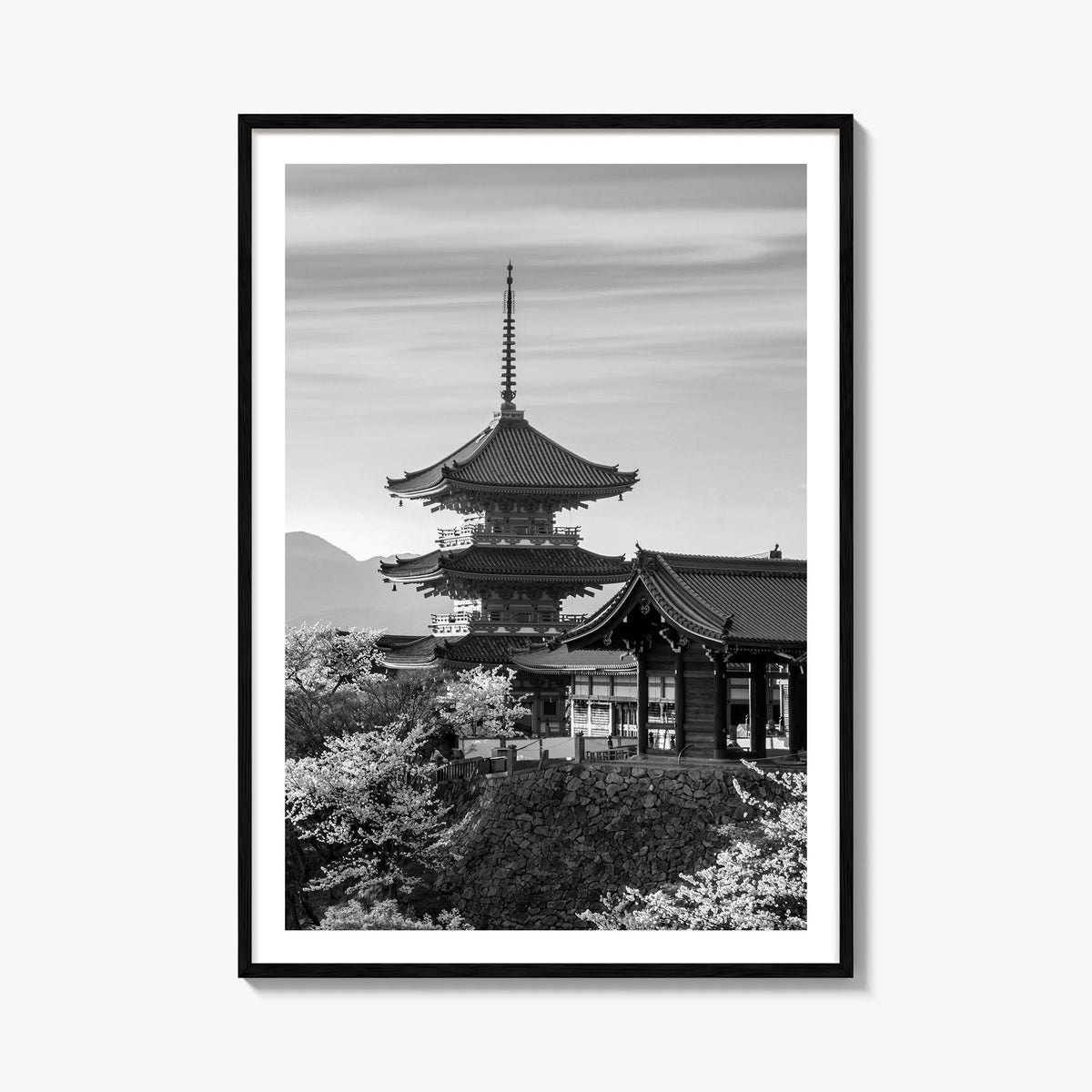 Kyoto black & white photo poster of Japan – vertical wall art, unframed print shown in interior mockup