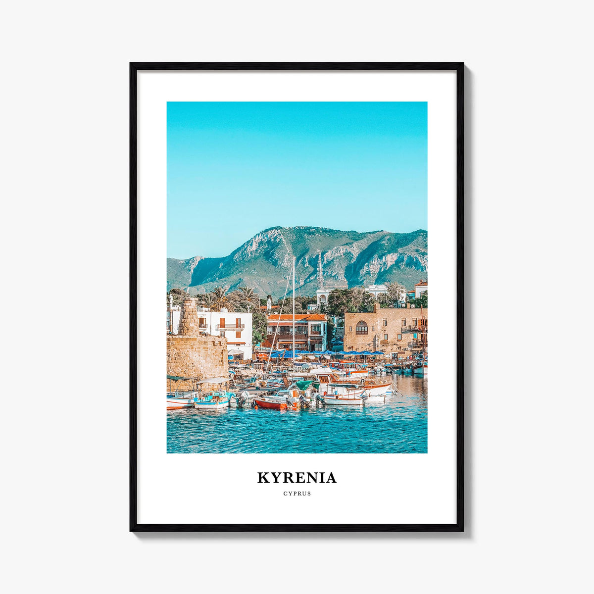 Kyrenia no. 1 colorful classic poster of Cyprus – vertical wall art, unframed print shown in interior mockup