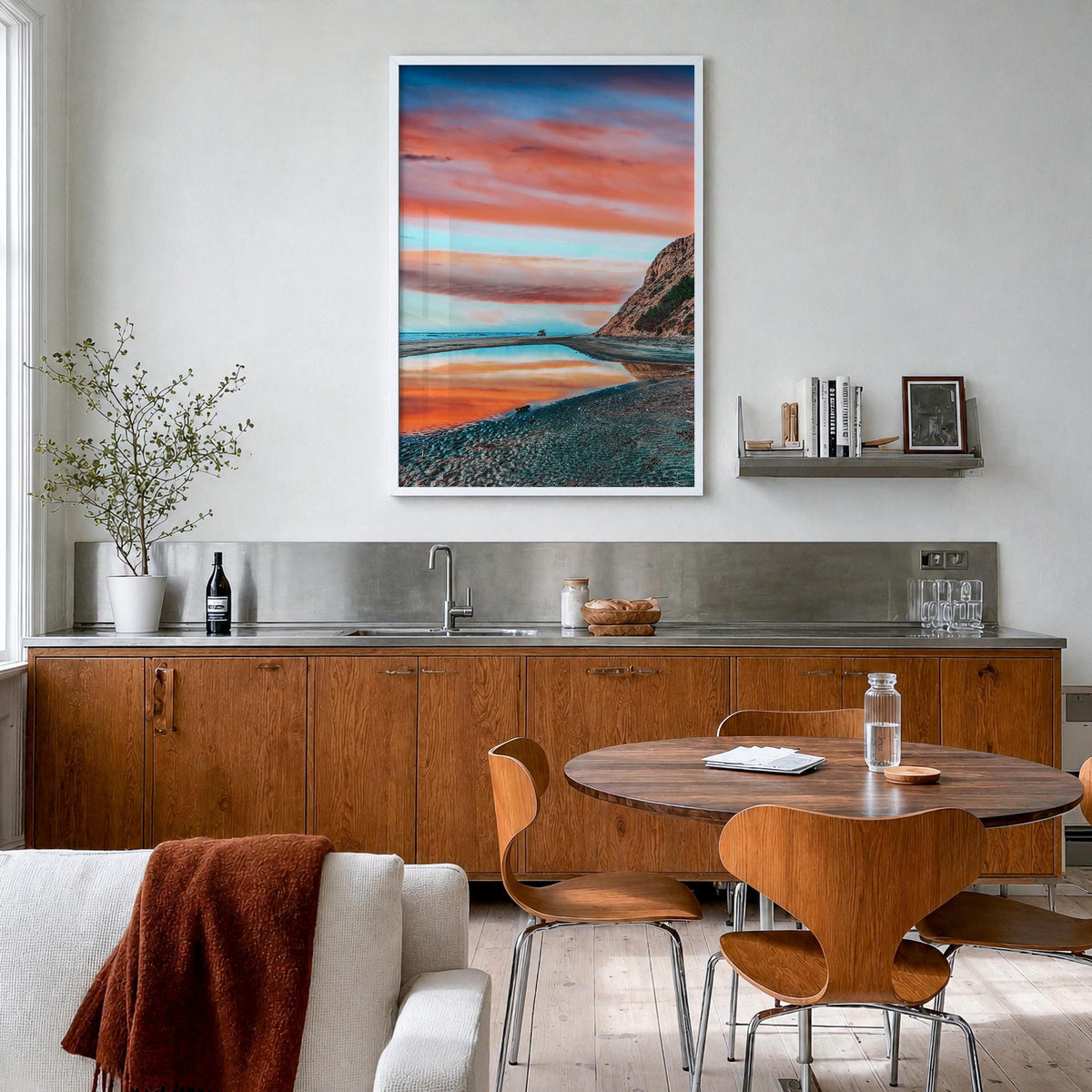 La Jolla no. 3 colorful photo poster of San Diego, California – vertical wall art in white wood frame, hanging on wall
