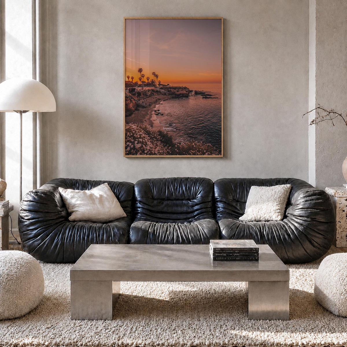La Jolla no. 5 colorful photo poster of California, USA – vertical wall art in natural wood frame, hanging on wall