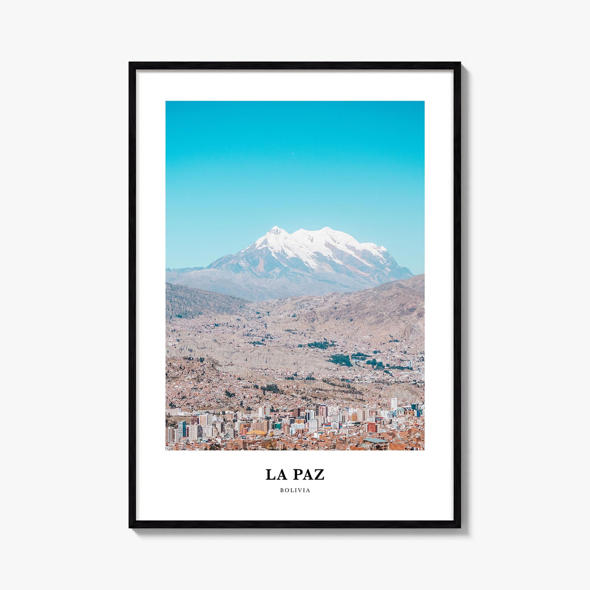La Paz colorful classic poster of Bolivia – vertical wall art, unframed print shown in interior mockup