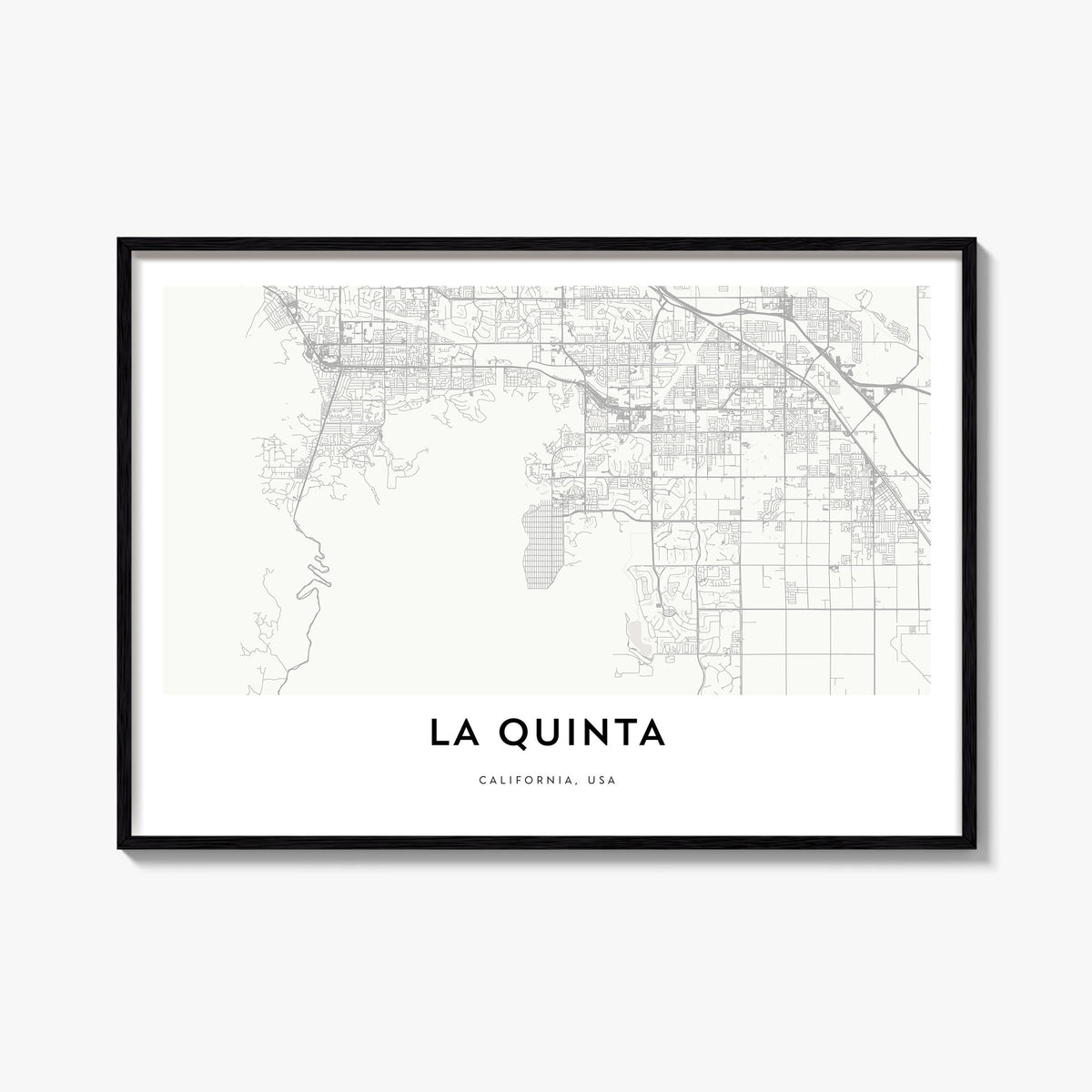 La Quinta black & white map poster of California, USA – horizontal wall art, unframed print shown in interior mockup