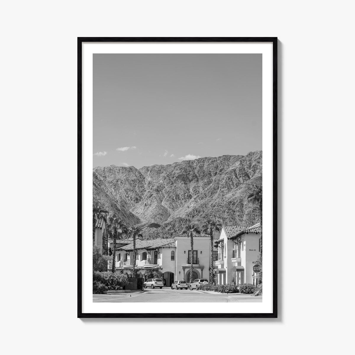 La Quinta black & white photo poster of California, USA – vertical wall art, unframed print shown in interior mockup