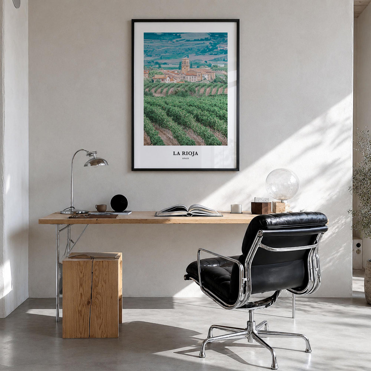 La Rioja colorful classic poster of Argentina – vertical wall art in black wood frame, hanging on wall