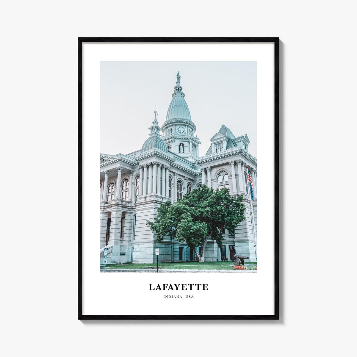 Lafayette, Indiana colorful classic poster of Indiana, USA – vertical wall art, unframed print shown in interior mockup
