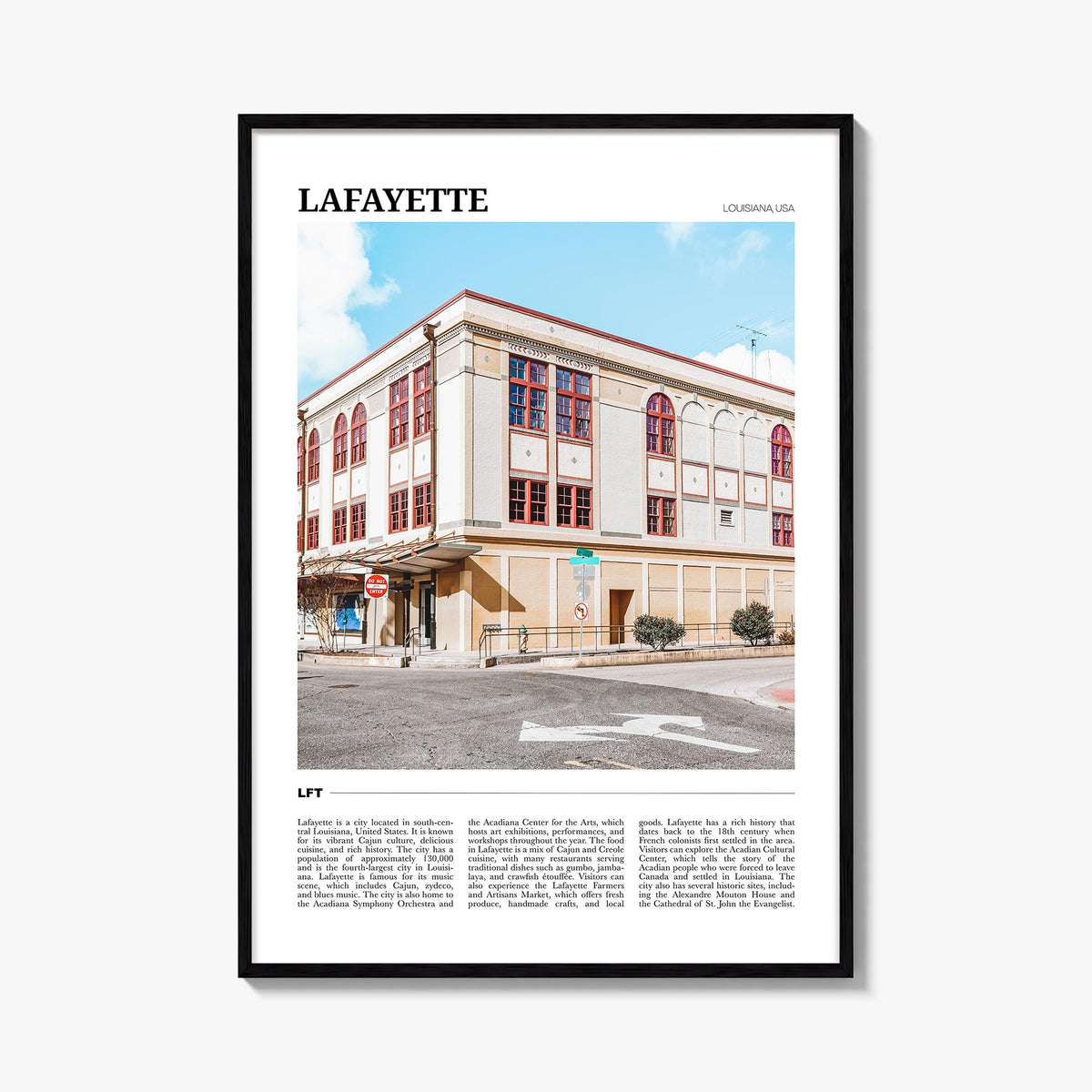 Lafayette, Louisiana colorful travel poster of Louisiana, USA – vertical wall art, unframed print shown in interior mockup