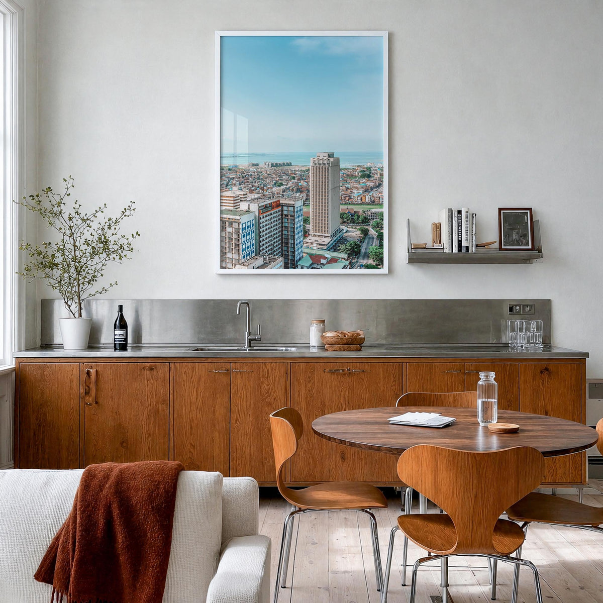 Lagos, Nigeria colorful photo poster of Nigeria – vertical wall art in white wood frame, hanging on wall
