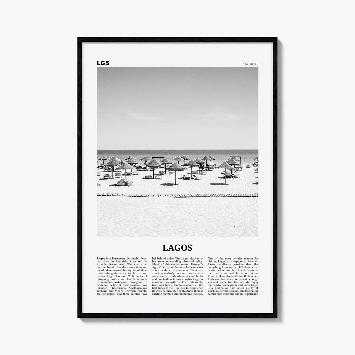 Lagos, Portugal black & white newspaper poster of Portugal – vertical wall art, unframed print shown in interior mockup