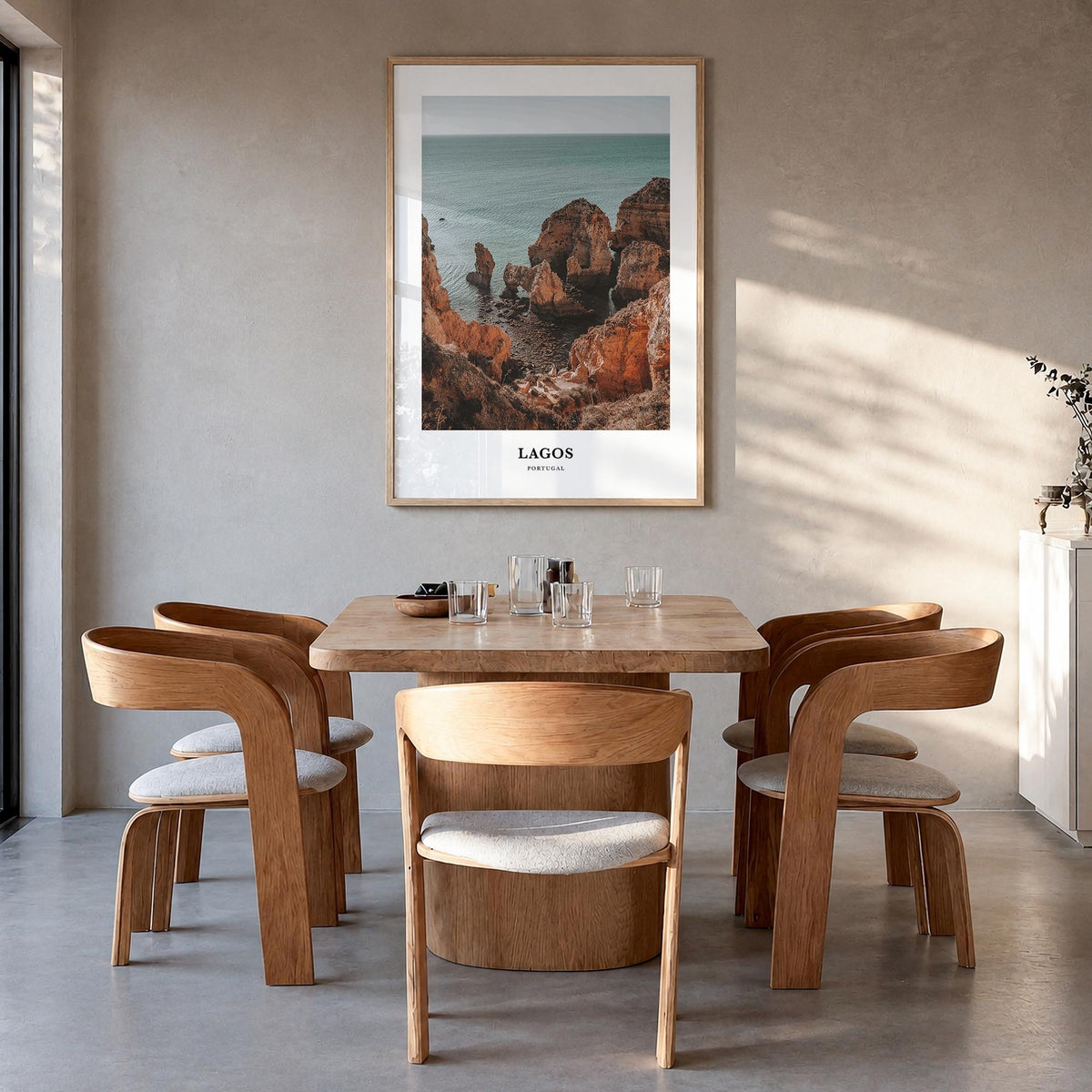 Lagos, Portugal colorful classic poster of Portugal – vertical wall art in natural wood frame, hanging on wall