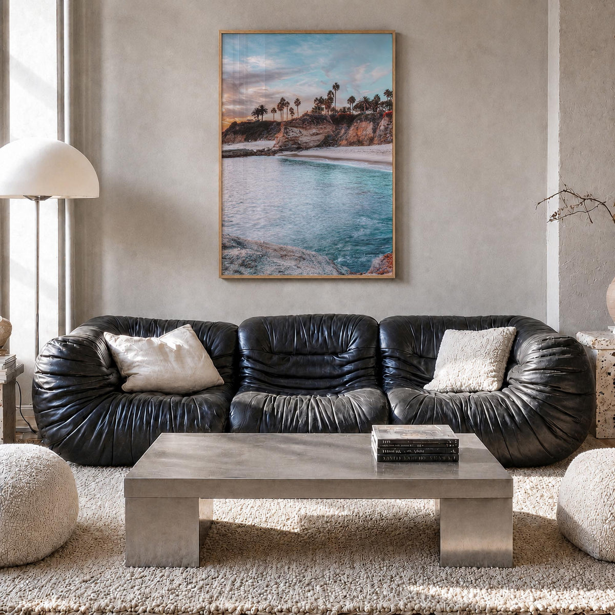 Laguna Beach no. 4 colorful photo poster of California, USA – vertical wall art in natural wood frame, hanging on wall