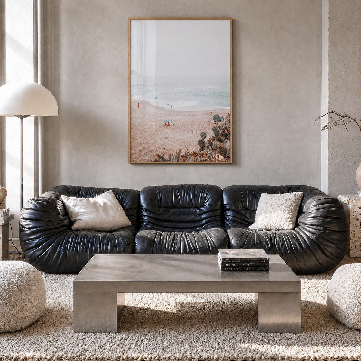 Laguna Beach no. 6 colorful photo poster of California, USA – vertical wall art in natural wood frame, hanging on wall