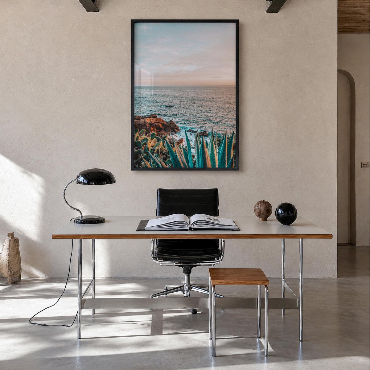 Laguna Beach no. 7 colorful photo poster of California, USA – vertical wall art in black wood frame, hanging on wall