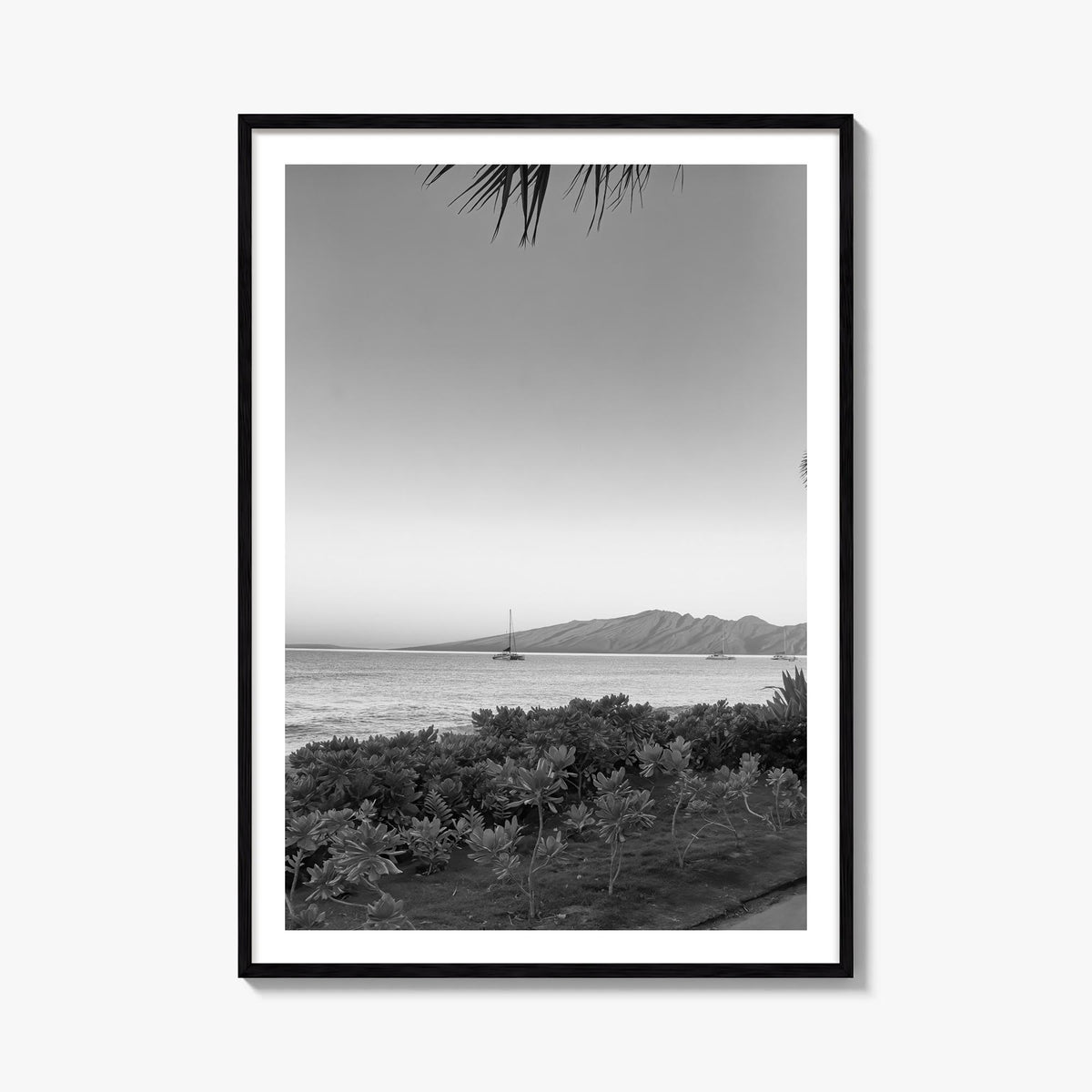 Lahaina black & white photo poster of Hawaii, USA – vertical wall art, unframed print shown in interior mockup