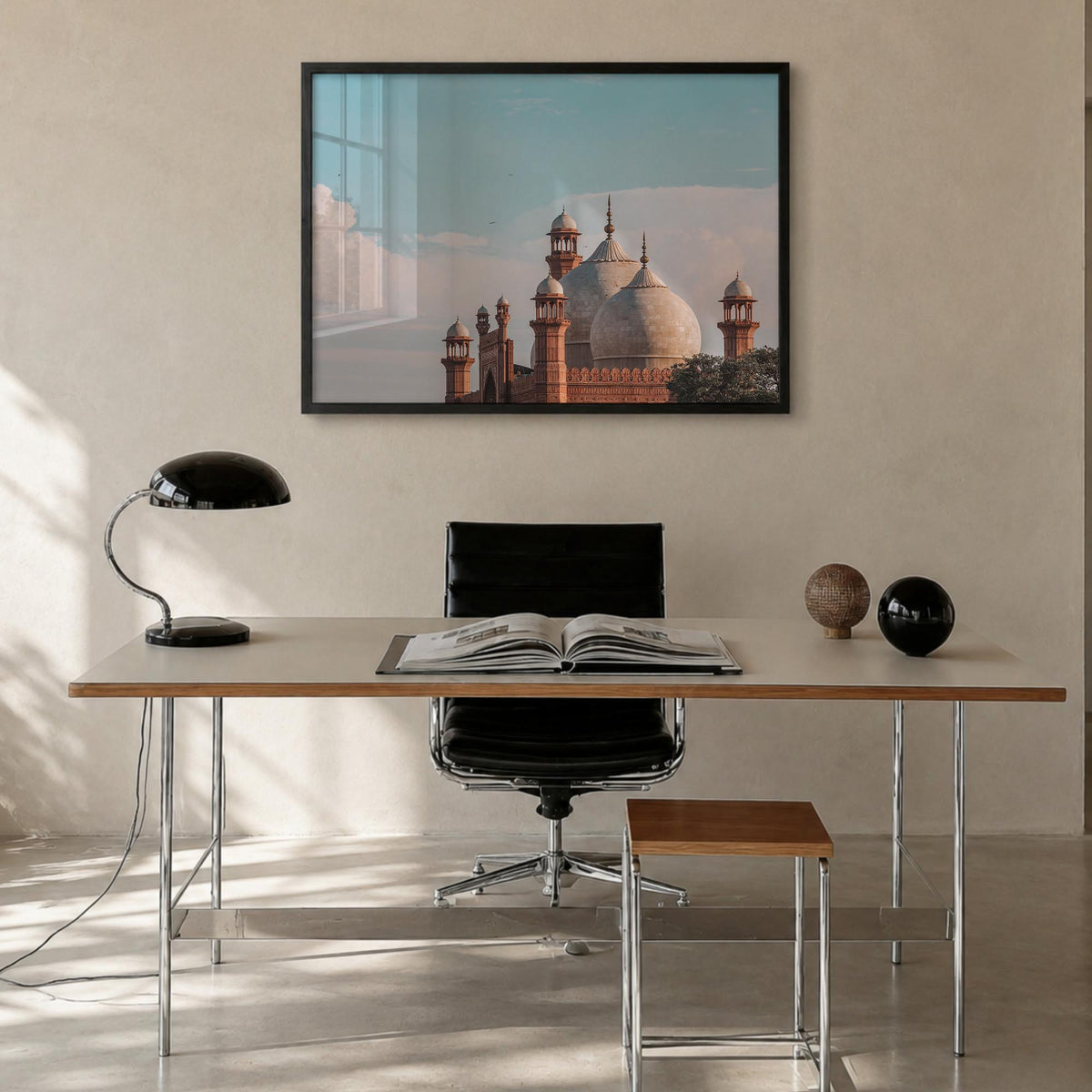 Lahore colorful photo poster of Pakistan – horizontal wall art in black wood frame, hanging on wall