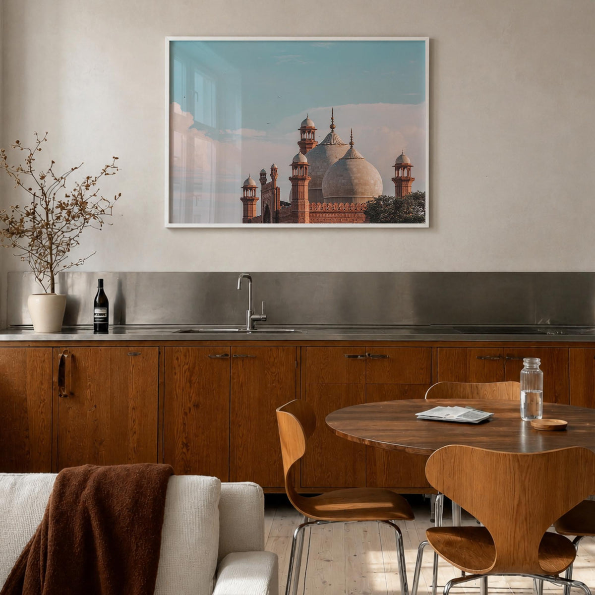 Lahore colorful photo poster of Pakistan – horizontal wall art in white wood frame, hanging on wall