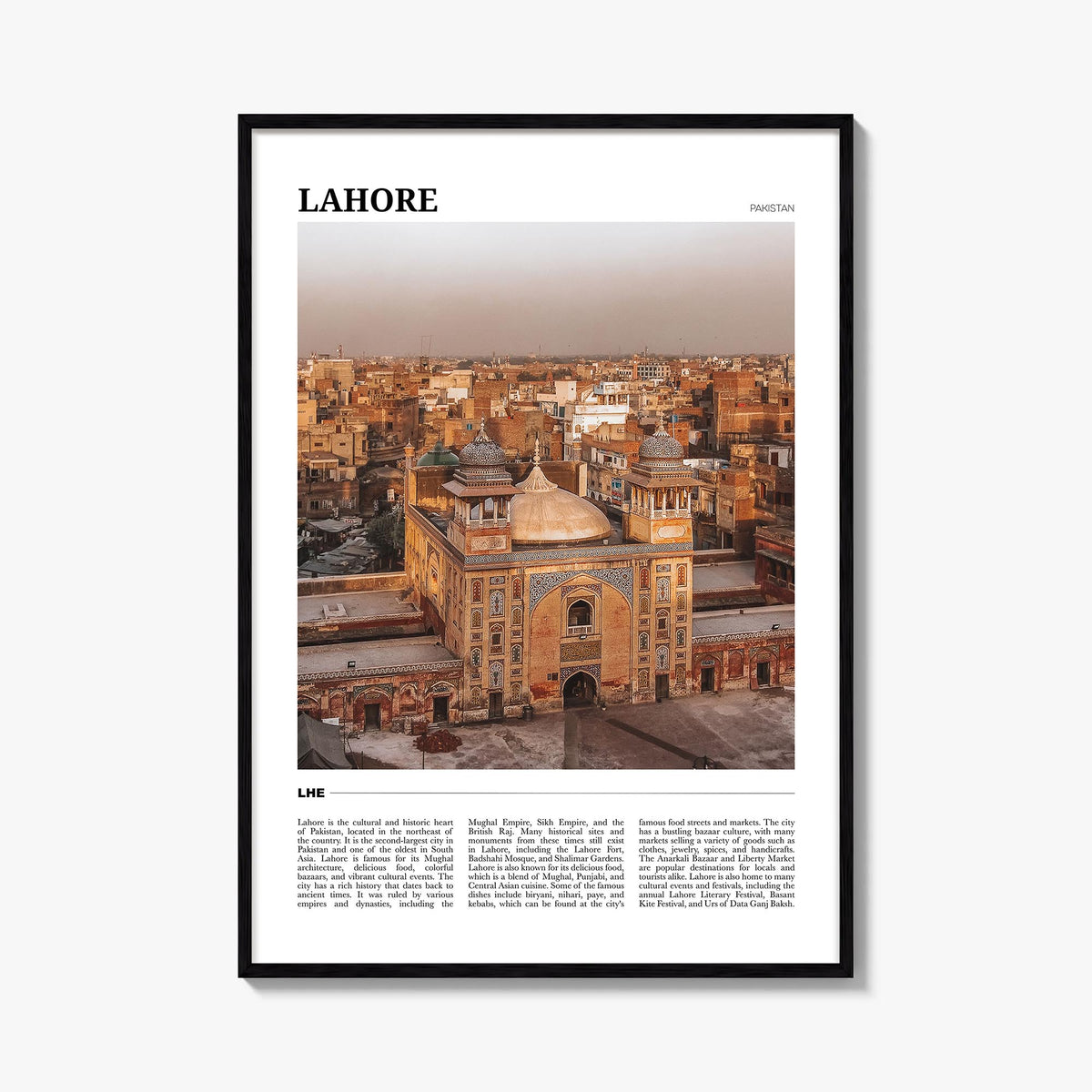 Lahore colorful travel poster of Pakistan – vertical wall art, unframed print shown in interior mockup